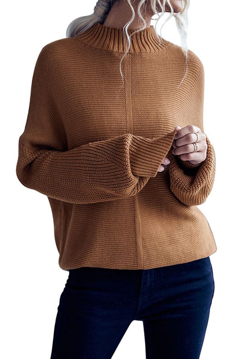 HIGH NECK LOOSE FIT KNIT SWEATER - Doublju