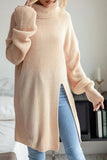 TURTLE NECK TUNIC KNIT SWEATER - Doublju