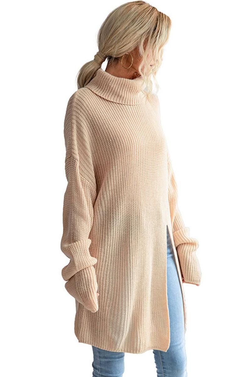 TURTLE NECK TUNIC KNIT SWEATER - Doublju