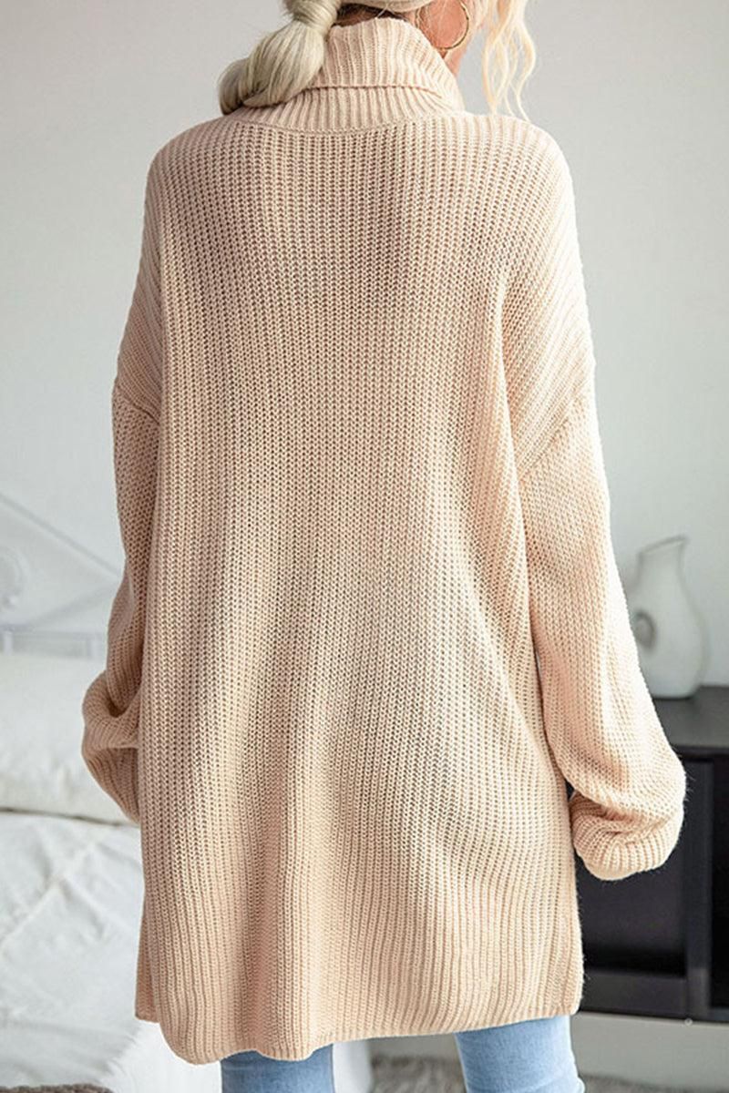 TURTLE NECK TUNIC KNIT SWEATER - Doublju