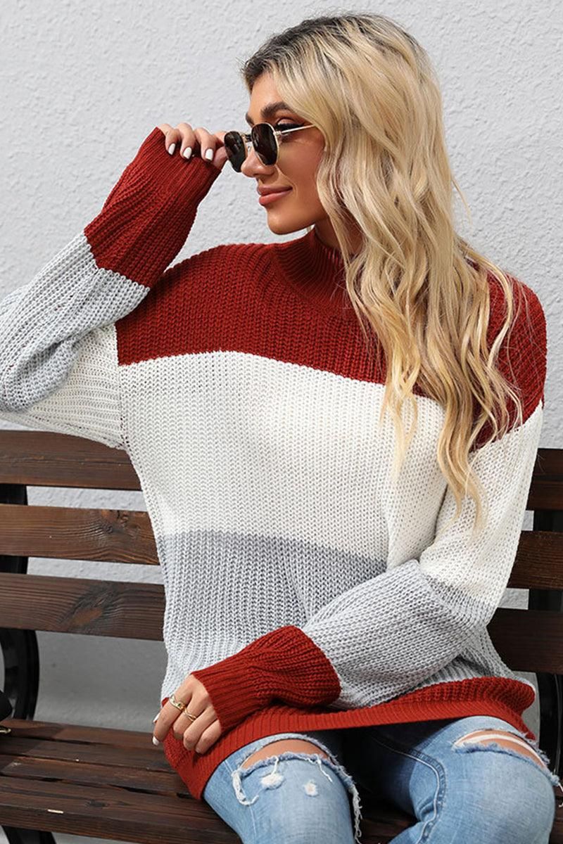 COLOR BLOCKED LOOSE FIT DAILY SWEATER - Doublju