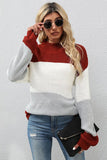 COLOR BLOCKED LOOSE FIT DAILY SWEATER - Doublju