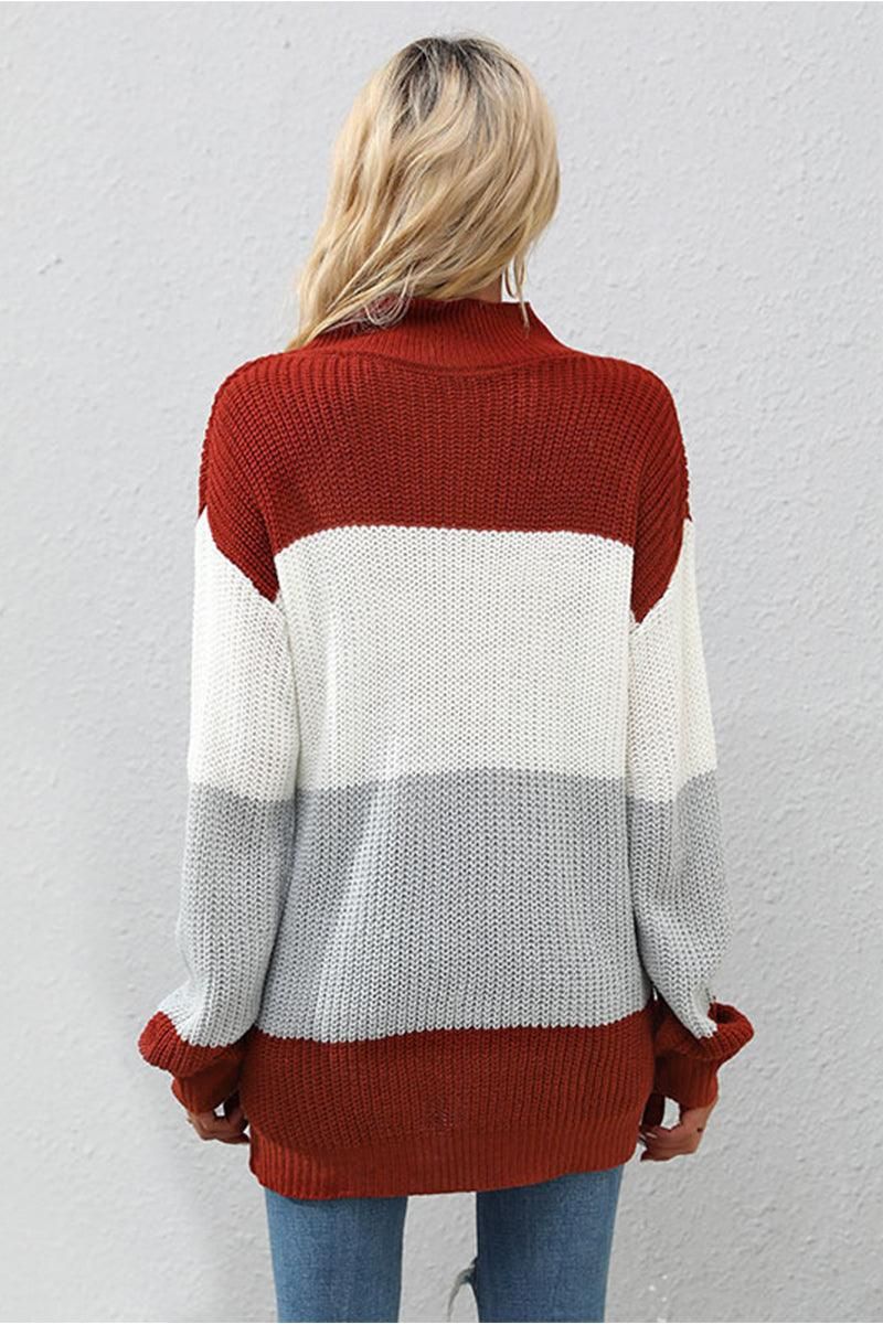 COLOR BLOCKED LOOSE FIT DAILY SWEATER - Doublju