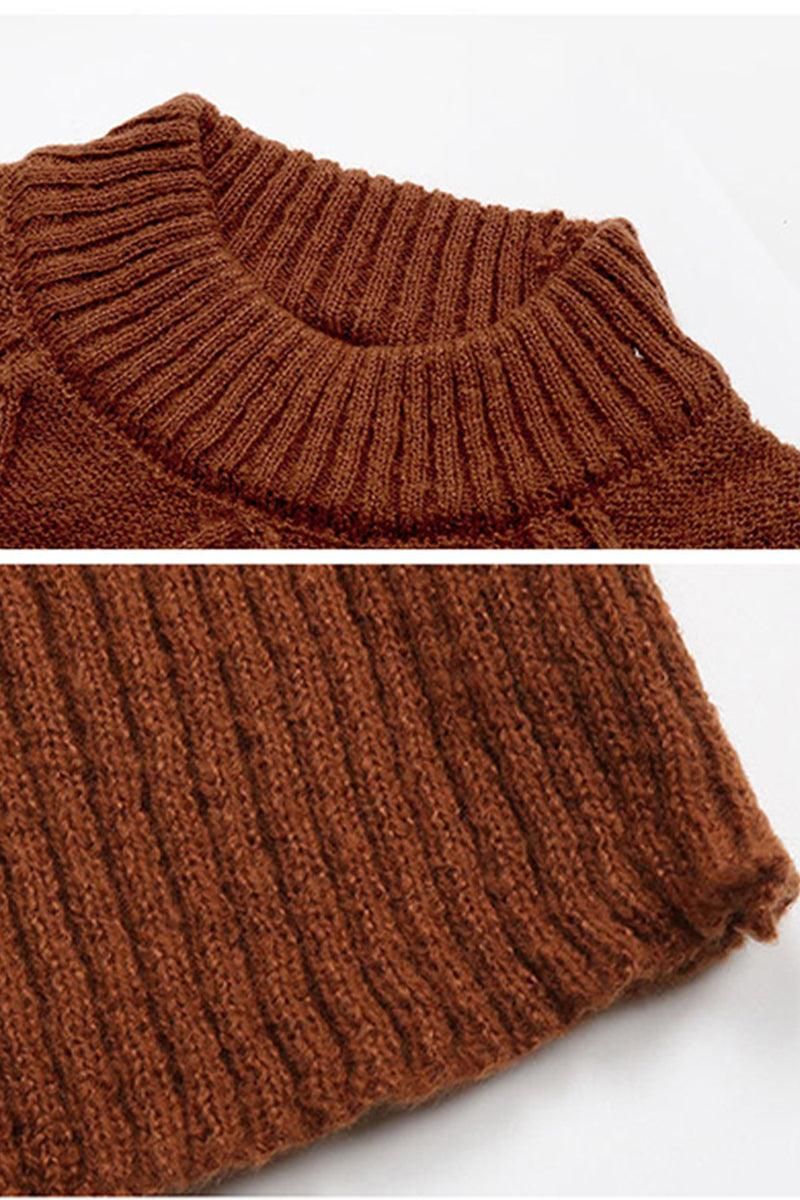CABLE KNIT DETAILED SHORT LENGTH SWEATER - Doublju