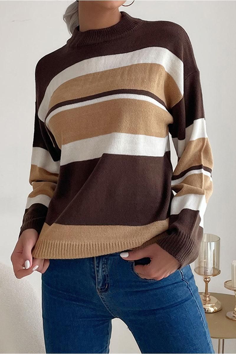 COLOR BLOCK DAILY SWEATER TOP - Doublju