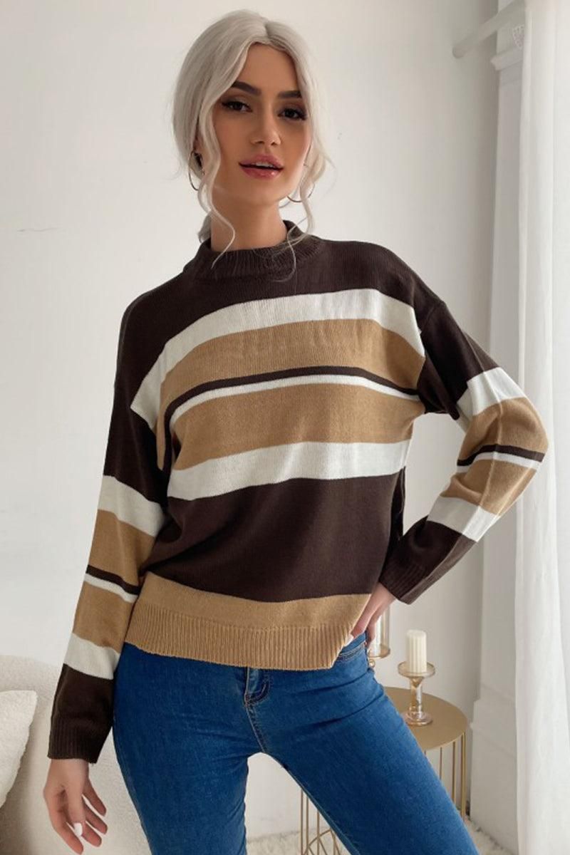 COLOR BLOCK DAILY SWEATER TOP - Doublju