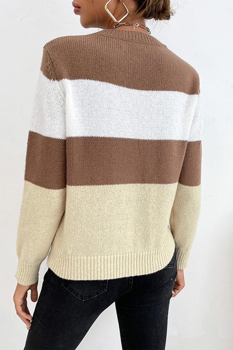 COLOR BLOCK DAILY SWEATER TOP - Doublju