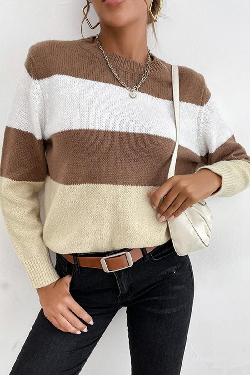 COLOR BLOCK DAILY SWEATER TOP - Doublju