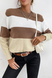 COLOR BLOCK DAILY SWEATER TOP - Doublju