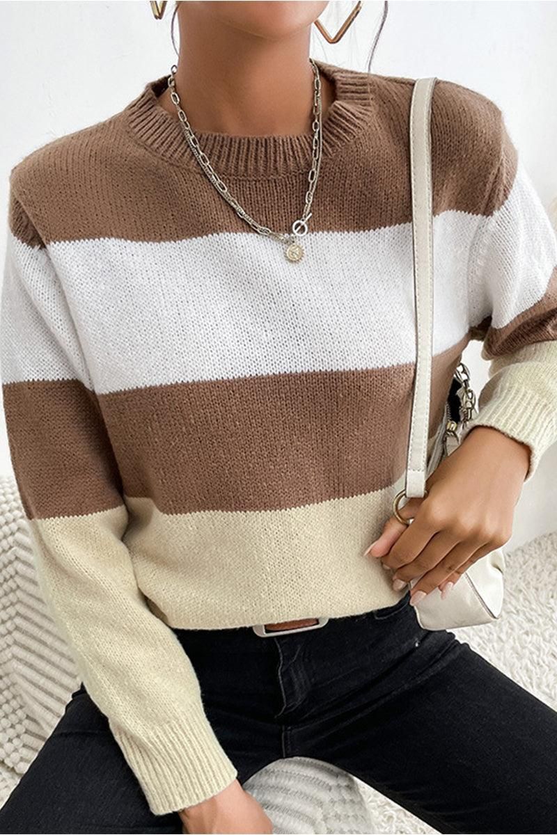 COLOR BLOCK DAILY SWEATER TOP - Doublju