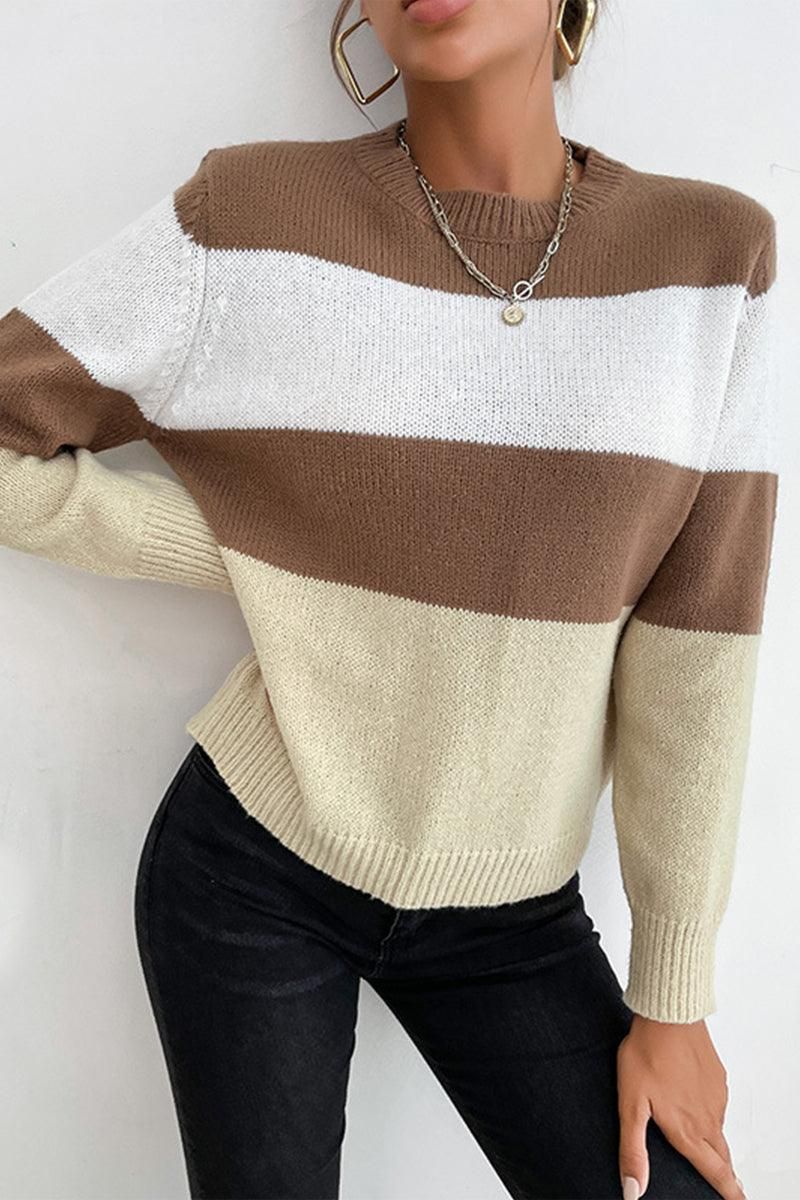 COLOR BLOCK DAILY SWEATER TOP - Doublju