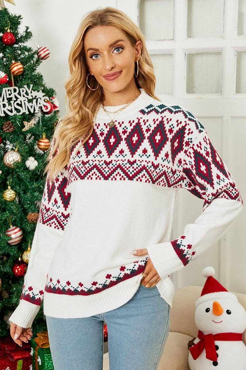 CHRISTMAS PATTERN KINTTED SWEATER TOP - Doublju