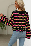 LOOSE FIT RIBBED CREWNECK WAVE PATTERN SWEATER - Doublju