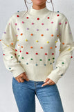 WOMEN RIBBED HIGH NECK COLOR SWISS DOT JUMPER TOP - Doublju