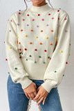 WOMEN RIBBED HIGH NECK COLOR SWISS DOT JUMPER TOP - Doublju