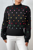 WOMEN RIBBED HIGH NECK COLOR SWISS DOT JUMPER TOP - Doublju