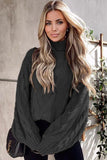 WOMEN CABLE KNITTED TURTLE NECK WINTER SWEATER - Doublju