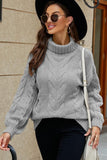 WOMEN CABLE KNITTED TURTLE NECK WINTER SWEATER - Doublju