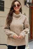 WOMEN CABLE KNITTED TURTLE NECK WINTER SWEATER - Doublju