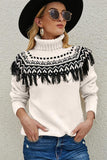 WOMEN VINTAGE TASSEL HIGH NECK BOHEMIAN SWEATER - Doublju