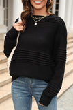 WOMEN RIBBED HOLLOW OUT LINED KNIT SWEATER - Doublju