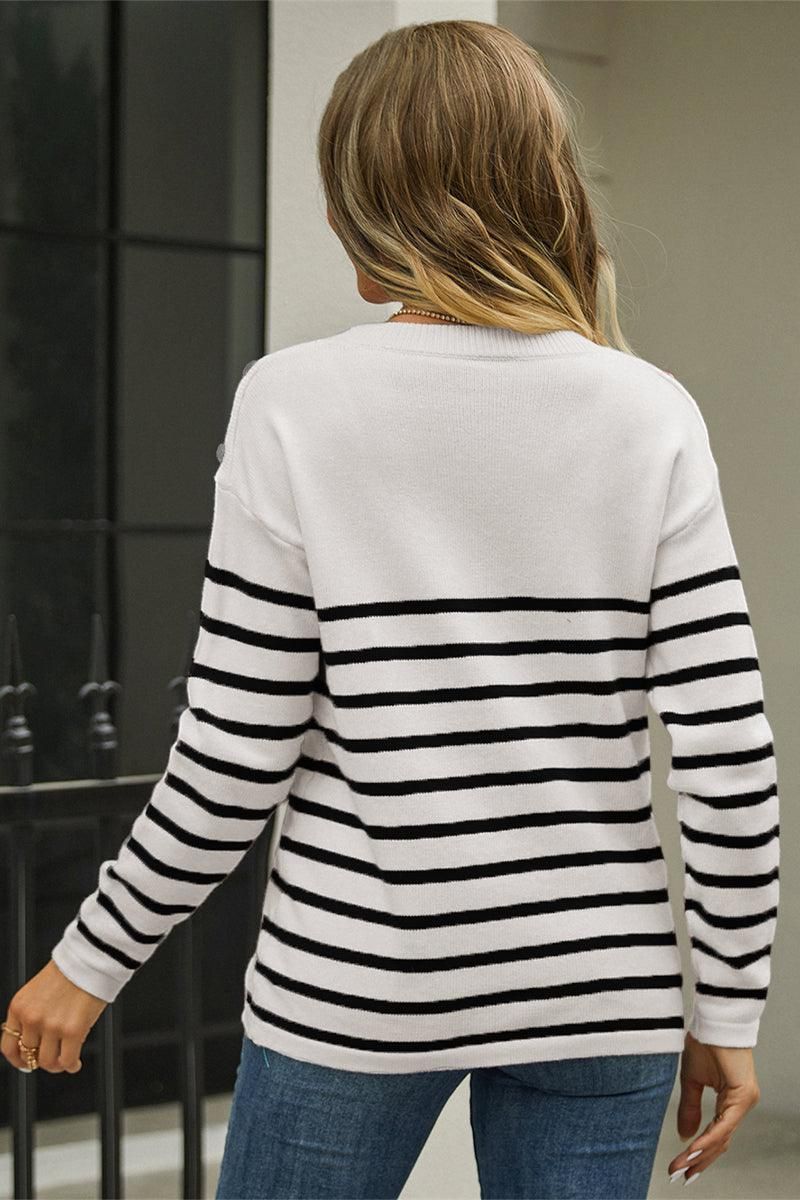 WOMEN COLORED STRIPE CREW NECK KNIT JUMPER TOP - Doublju