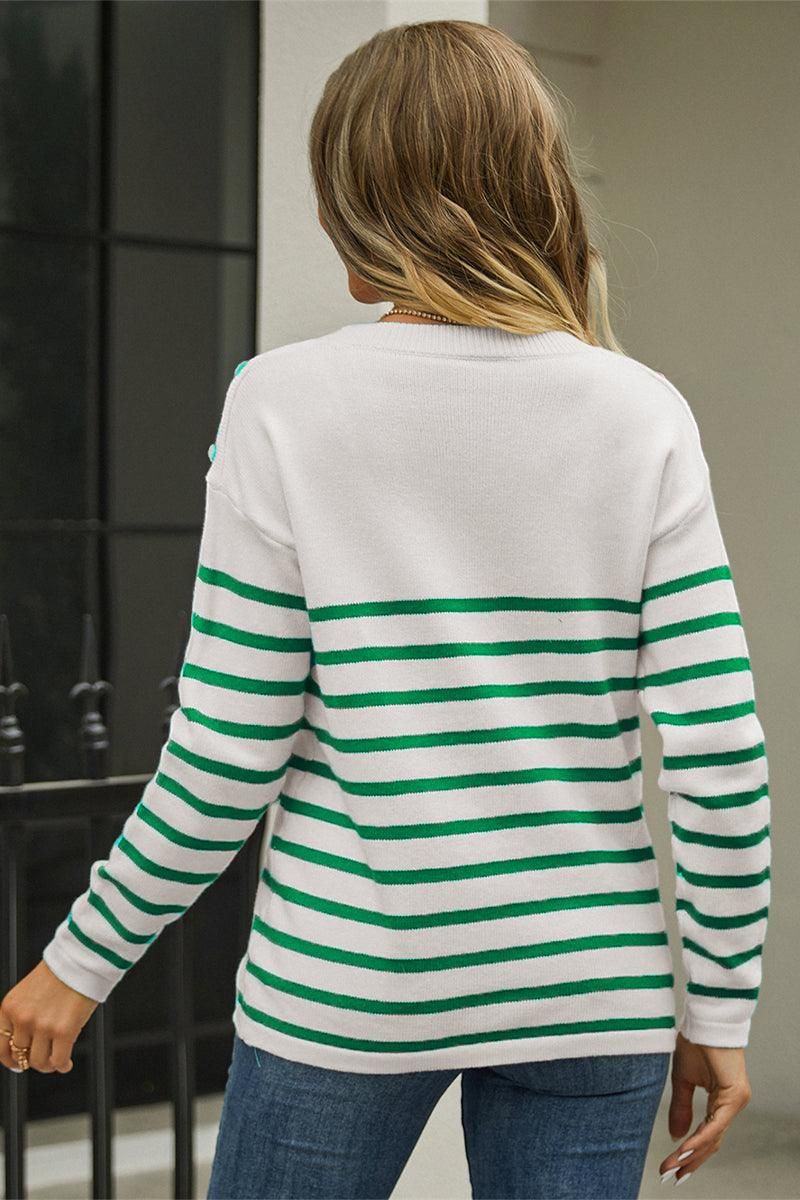 WOMEN COLORED STRIPE CREW NECK KNIT JUMPER TOP - Doublju