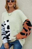 WOMEN FURRY LEOPARD BLOCKED SWEATER - Doublju