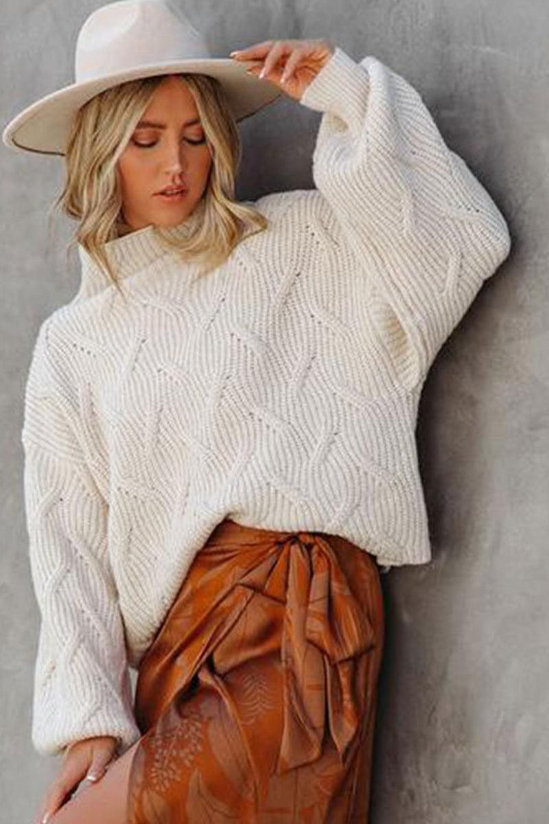 WOMEN OVERSIZED HIGH NECK PULLOVER SWEATER - Doublju