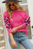 WOMEN LOOSE ROUND NECK LEOPARD PRINT SWEATER - Doublju