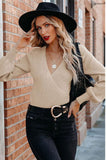 WOMEN LONG SLEEVE SEXY DEEP NECK WRAP SWEATER - Doublju