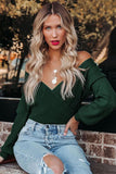WOMEN LONG SLEEVE SEXY DEEP NECK WRAP SWEATER - Doublju