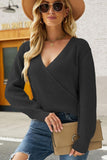 WOMEN LONG SLEEVE SEXY DEEP NECK WRAP SWEATER - Doublju