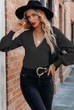 WOMEN LONG SLEEVE SEXY DEEP NECK WRAP SWEATER - Doublju