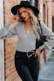 WOMEN LONG SLEEVE SEXY DEEP NECK WRAP SWEATER - Doublju