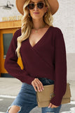 WOMEN LONG SLEEVE SEXY DEEP NECK WRAP SWEATER - Doublju