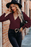 WOMEN LONG SLEEVE SEXY DEEP NECK WRAP SWEATER - Doublju