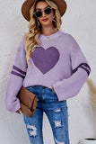 WOMEN OVERSIZED HEART PRINTING RIBBED PULLOVER TOP - Doublju
