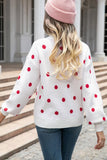 RIBBED NECK POLKADOT PRINTING PULLOVER SWEATER - Doublju