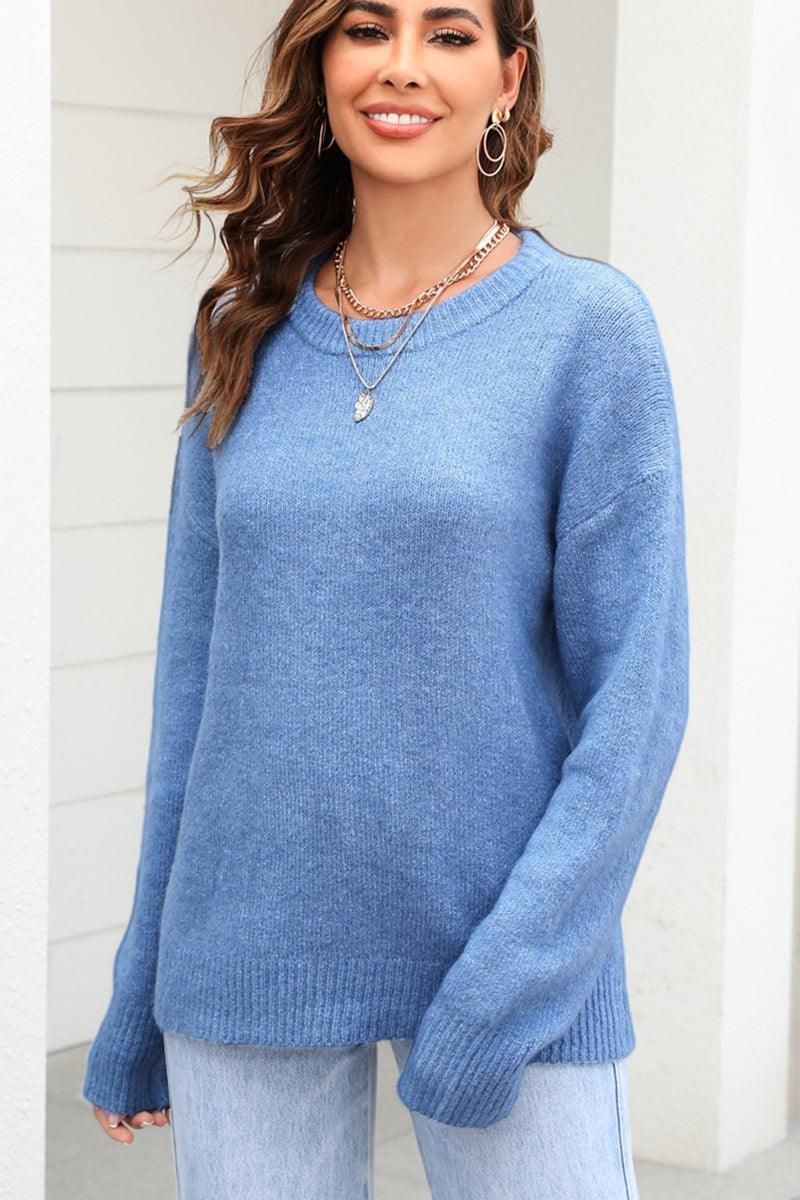 WOMEN OVERSIZED LOOSE FIT RIBBED PULLOVER SWEATER - Doublju