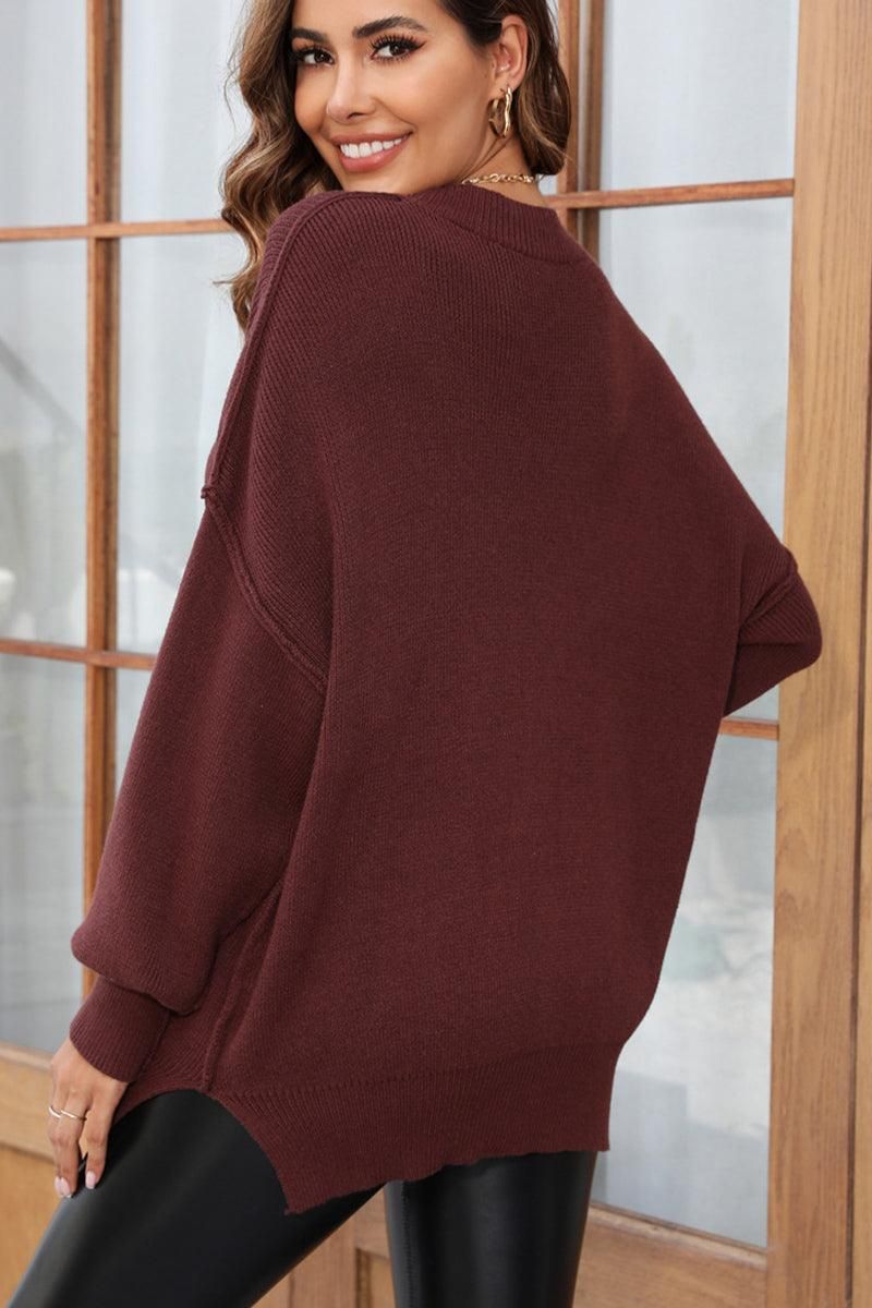 WOMEN OVERSIZED BOYFRIEND BASIC PULLOVER SWEATER - Doublju