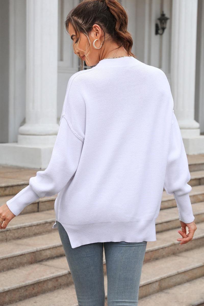 WOMEN OVERSIZED BOYFRIEND BASIC PULLOVER SWEATER - Doublju