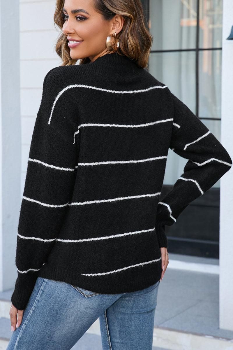 STRIPE KNIT PULL OVER SWEATER TOP - Doublju