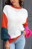 WOMEN LOOSE FIT COLOR BLOCK PULLOVER SWEATER