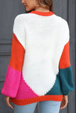 WOMEN LOOSE FIT COLOR BLOCK PULLOVER SWEATER
