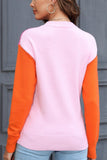 WOMEN COLORED SLEEVE ROUND NECK KNIT SWEATER