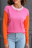 WOMEN COLORED SLEEVE ROUND NECK KNIT SWEATER