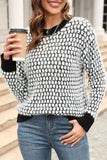 CONTRAST LARGE ROUND NECK LONG SLEEVE SWEATER