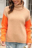 SPLICED FASHION HIGH NECK PULLOVER SWEATER