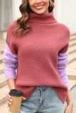 SPLICED FASHION HIGH NECK PULLOVER SWEATER